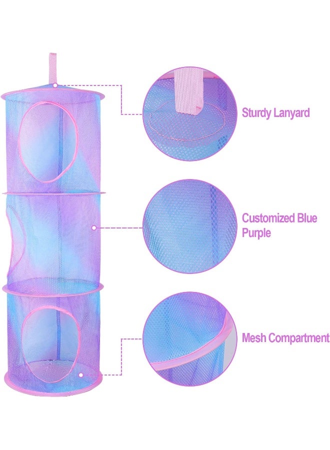Basumee Stuffed Animals Net or Hammock 2Pcs Hanging Stuffed Animals Storage Toy Net Hammock for Stuffed Animals Organizer Mesh Hammock Kids Girls Room Decor, Blue and Purple, 3 Tiers - Image 5